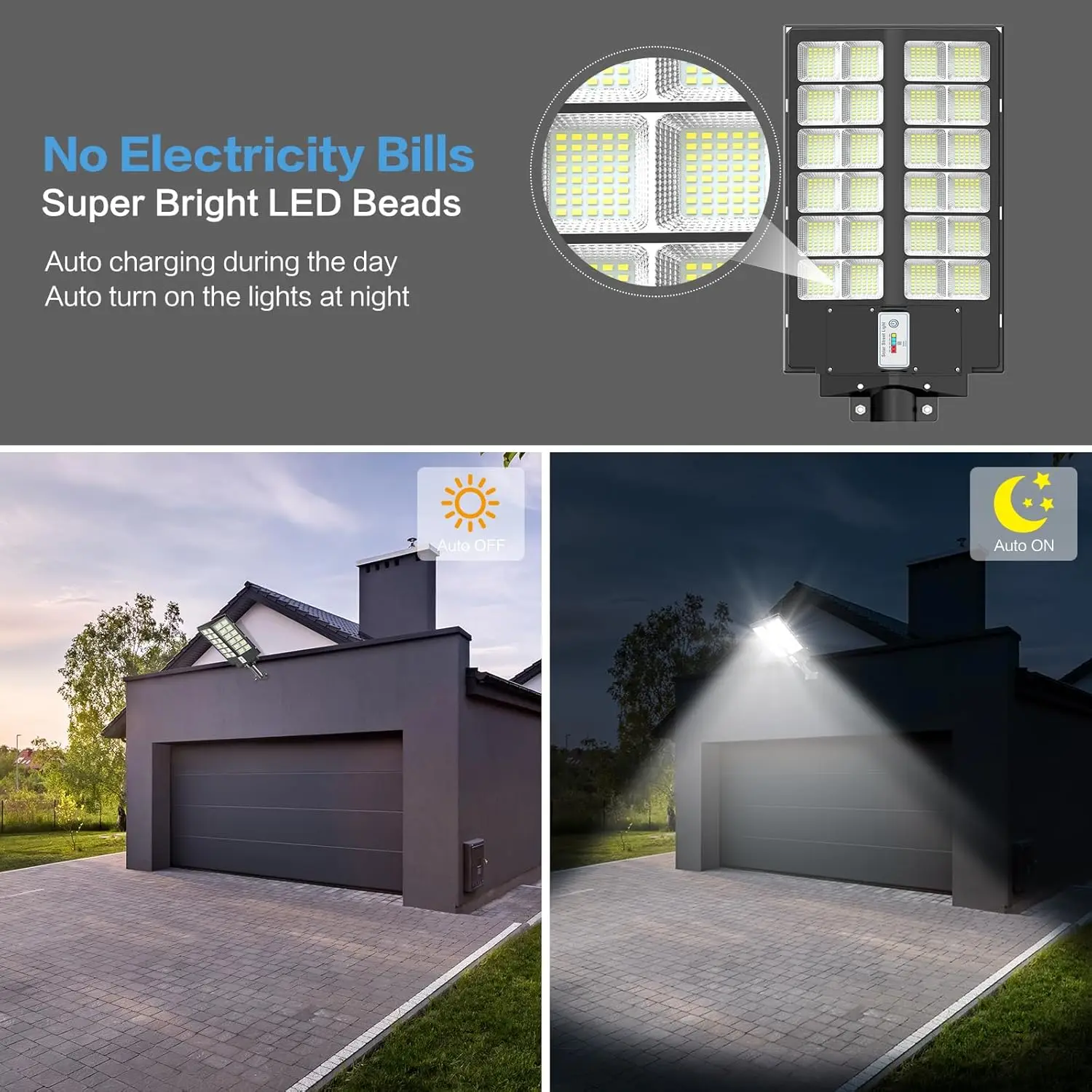 Lampione stradale solare da 8000 W, luci di inondazione a LED dal tramonto all'alba da 480000 lumen con sensore di movimento e telecomando