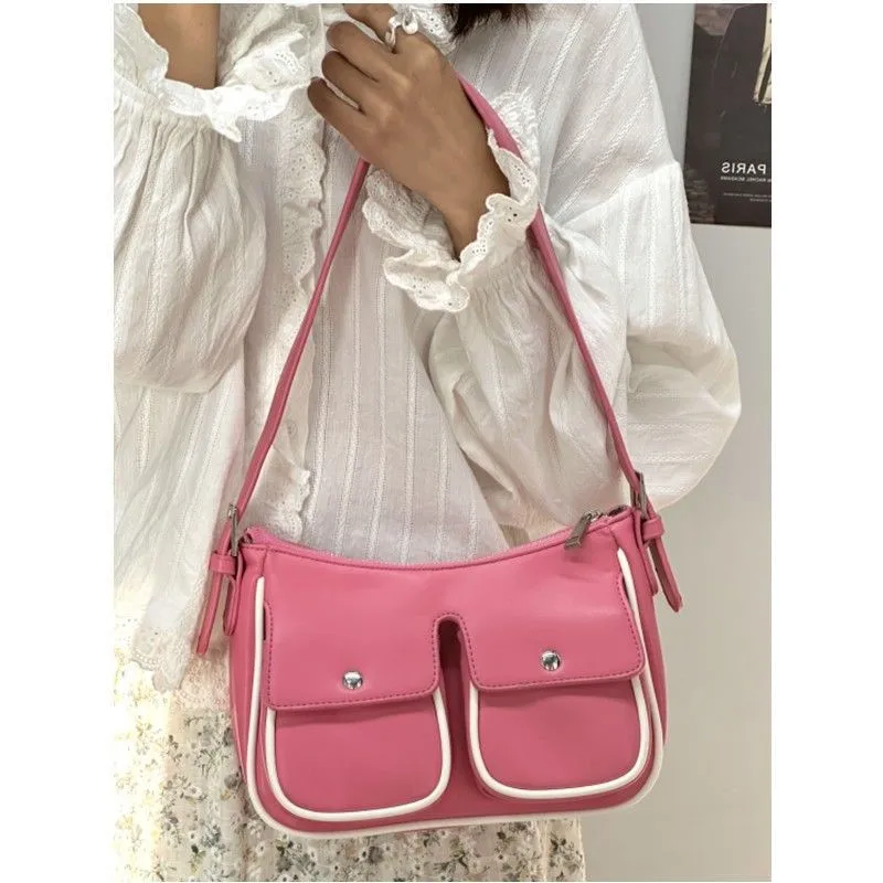 JIAERDI Hot Girls Pink Shoulder Bags Purse Women Hot Girls Leather Pockets Y2k Handbag Female Vintage Underarm Bag Aesthetic