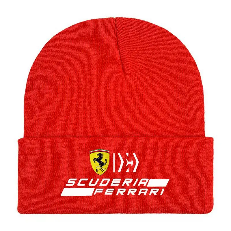 yZ[zBlack Red Grey Knit Hat for Women Men Autumn Winter Warm Skullies Beanie Adult Hats & Caps For Ferrari Scuoerir Ferrari SF90
