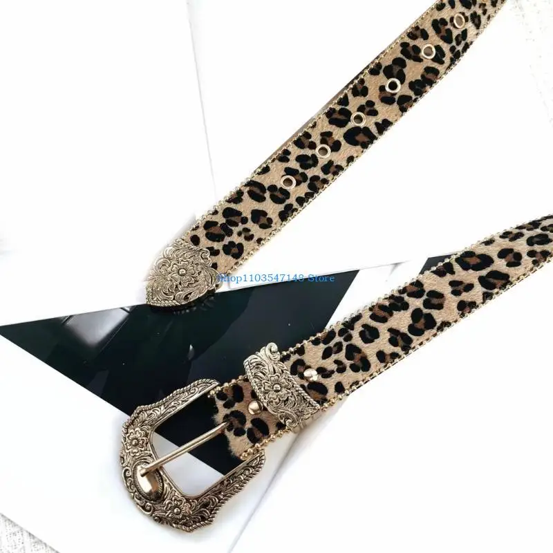P88B ليوبارد طباعة حزام للنساء حزام خصر الموضة 2000s فتاة جميع مطابقة حزام للمراهقين فتاة الغربية خمر حزام الخصر