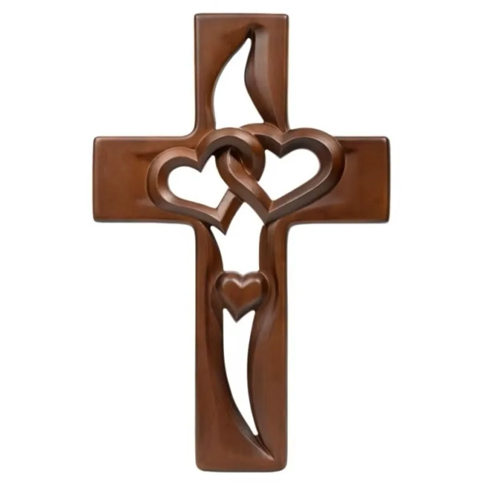 Solid Wood Intertwined Heart Wooden Cross Heart Crafts Wedding Memorial Gift Loveheart Cross Pendant Handmade Wooden Carved
