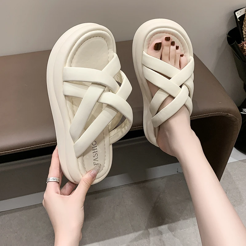 Sandal Slippers Women Summer Outer Fashion 2024 New Height Increasing Thick Bottom Leisure Beach Sandals  One Word Drag