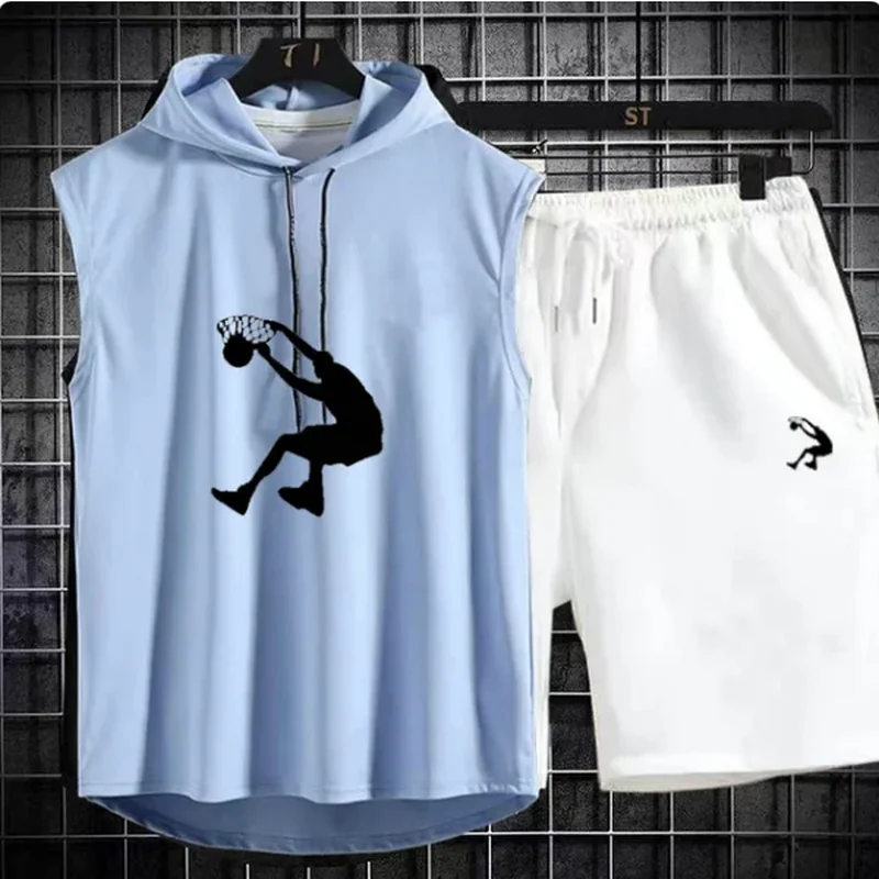 New Summer Mens Muscle Hoodie Vest Sleeveless Bodybuilding Gym Workout Fitness Shirt High Quality Vest Hip Hop Sweatshirt suit