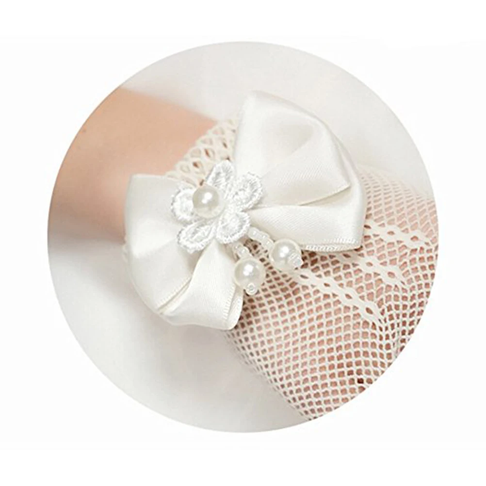 

Princess Formal Gloves Flower Girl Lace Short Mesh Wrist White Elegant For Wedding Party Baptism Easter Prom Opera