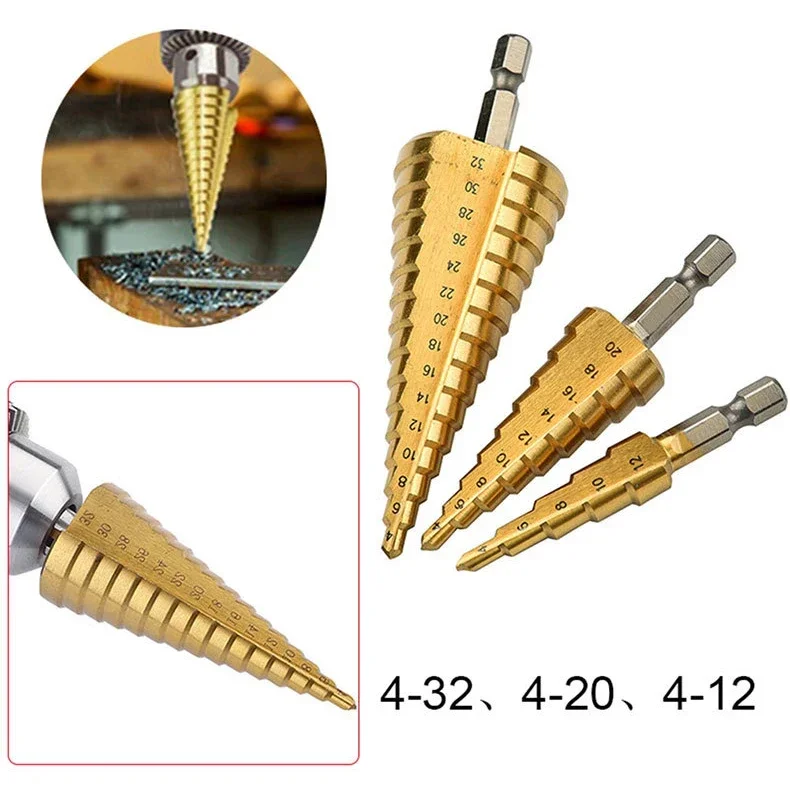 

Hexagonal Handle Pagoda Drill Bit Titanium Plated Step Drill Reaming Tool Hole Opener Step Drill Set