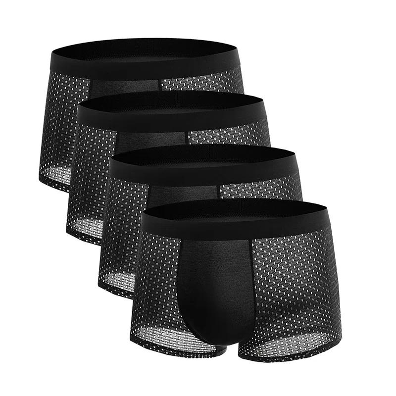 

4PCS Men's Ice Silk Boxer Shorts Mesh Breathable Underwear Plus Size L-5XL Cooling Summer Sexy Anti-Chafing Quick-Dry Men Boxers