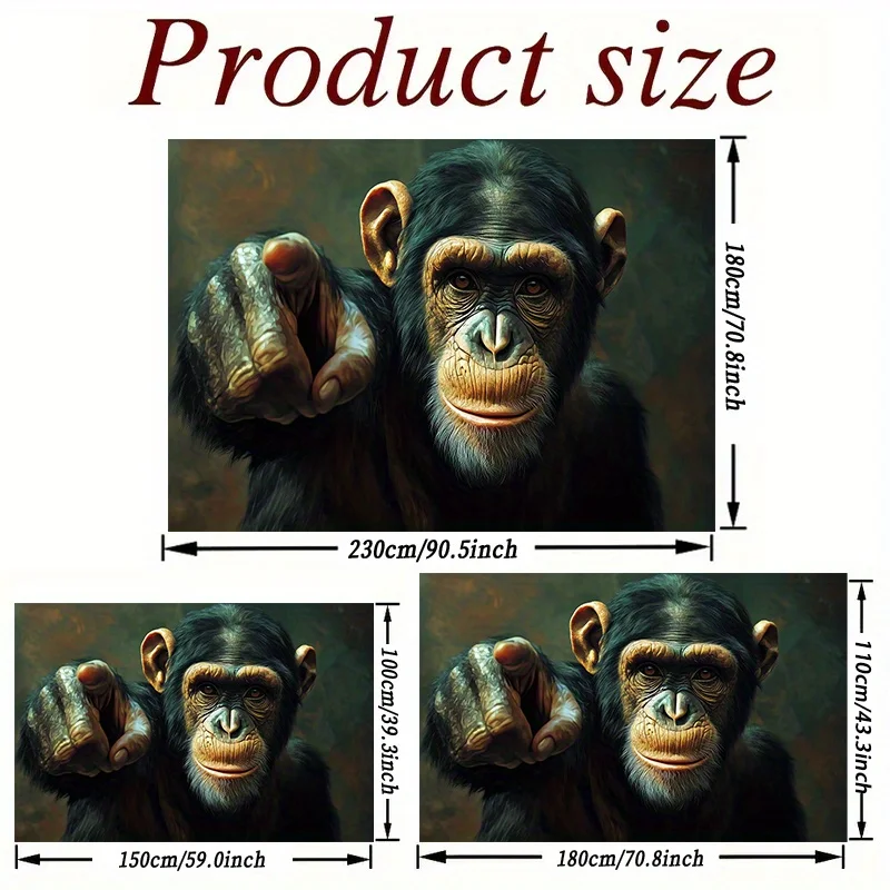 Realistic Chimpanzee Pointing Finger Primate Portrait Tapestry 2D Flat Printing Wall Hanging Backdrop for Living RoomOfficeDecor