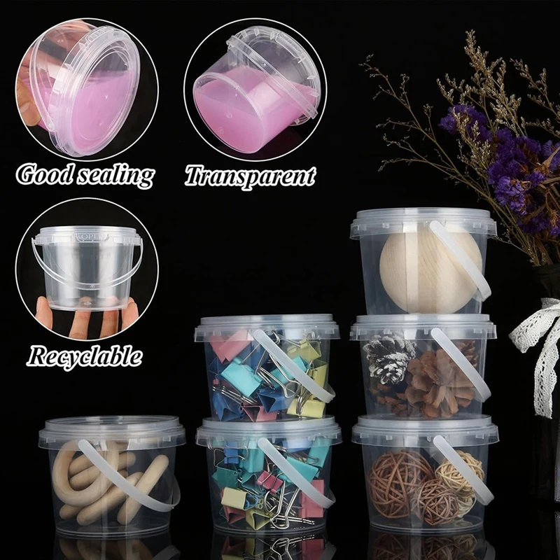 80 PCS 10 Oz Slime Containers With Lids And Handles, Plastic 300Ml Storage Bucket Containers, Clear Slime Storage Case