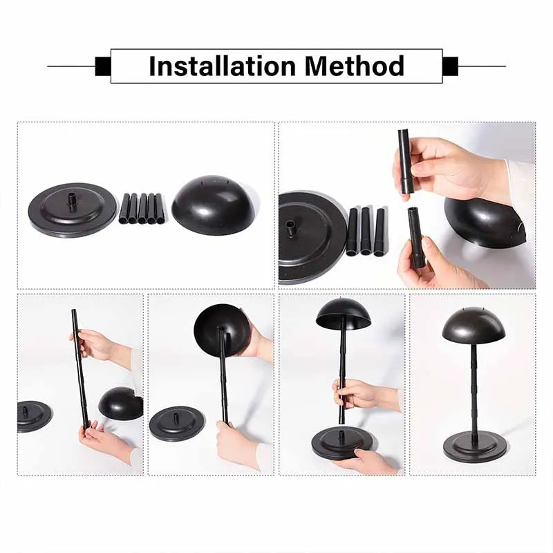 Supporto per parrucca in plastica nera per espositori per parrucche e cappelli Staffa a fungo Espositori per parrucche portatili regolabili Colore rosa bianco