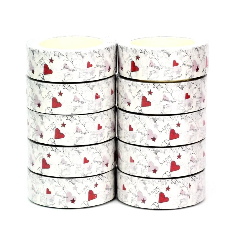 10PCS. Deco  Romantic Hand Drawn Rose Heart Washi Tapes for Scrapbooking Journaling  Masking Tape Cute Papeleria Supplies