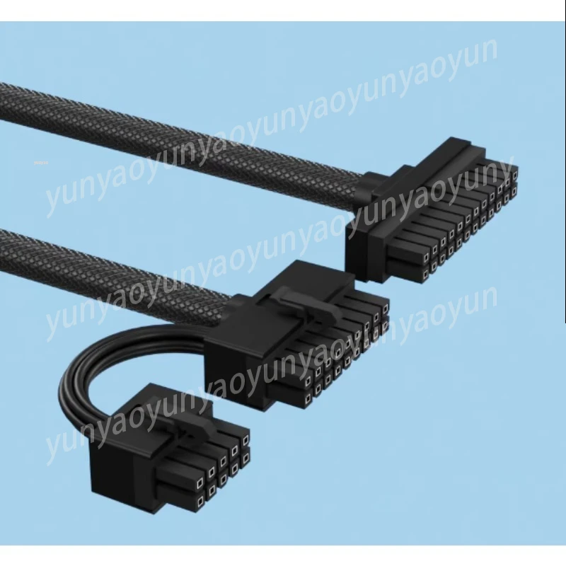 

24-pin Extension Cable, Ultra-soft Silicone Cable for Module Power Supply, Straight 30cm Black Version