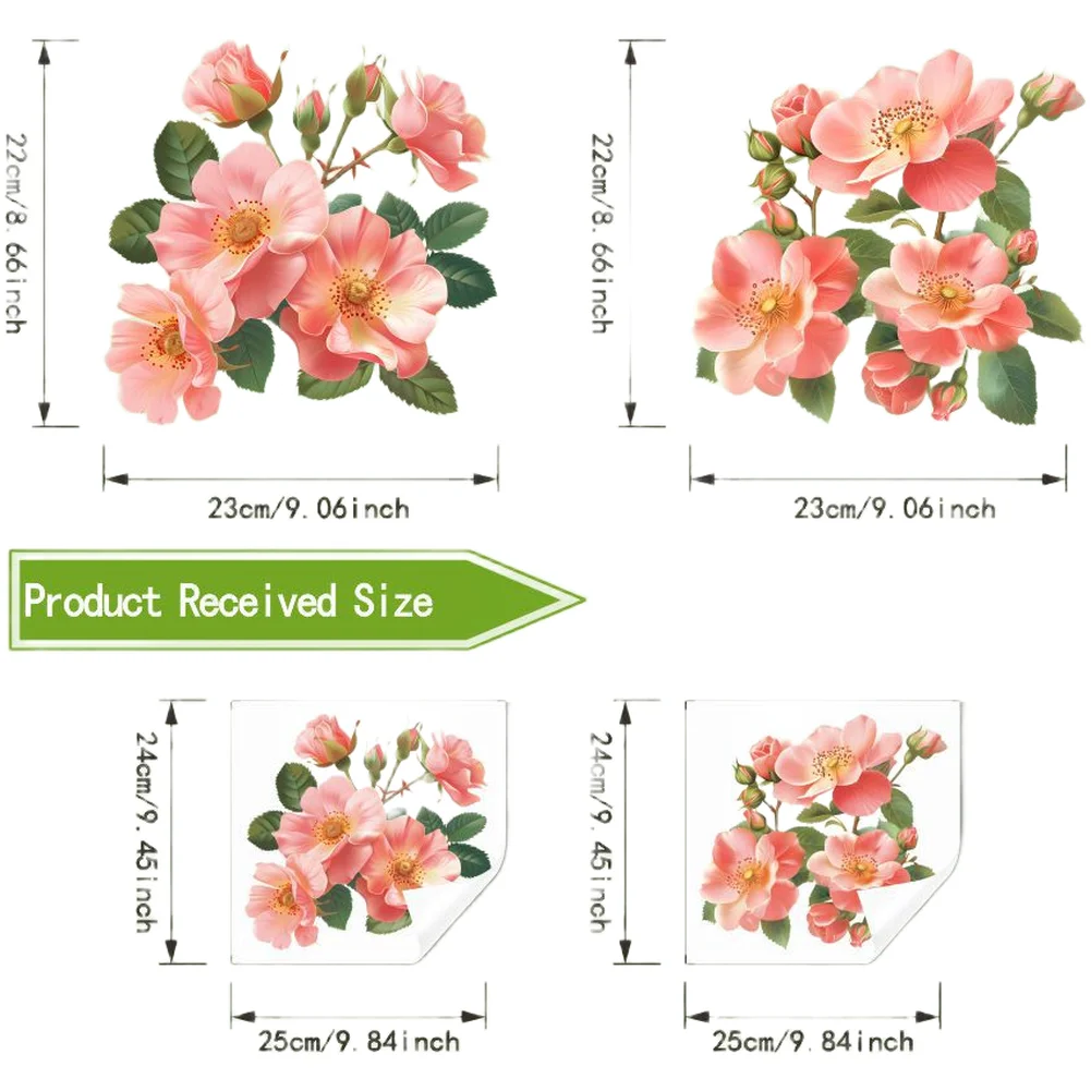 2 Pack PVC Toilet Sticker Pink Floral Design Waterproof for Bathroom Kitchen Use 25cm x 25cm No Drill Installation