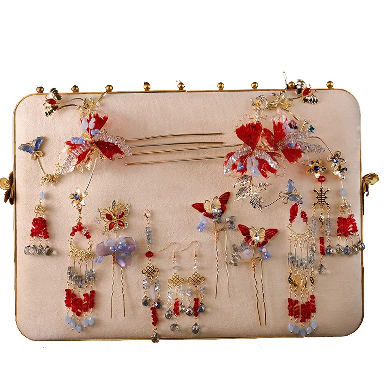 New Chinese Xiuhe Headdress Silver Red Tassel Flower Hair Clasp Super Advanced