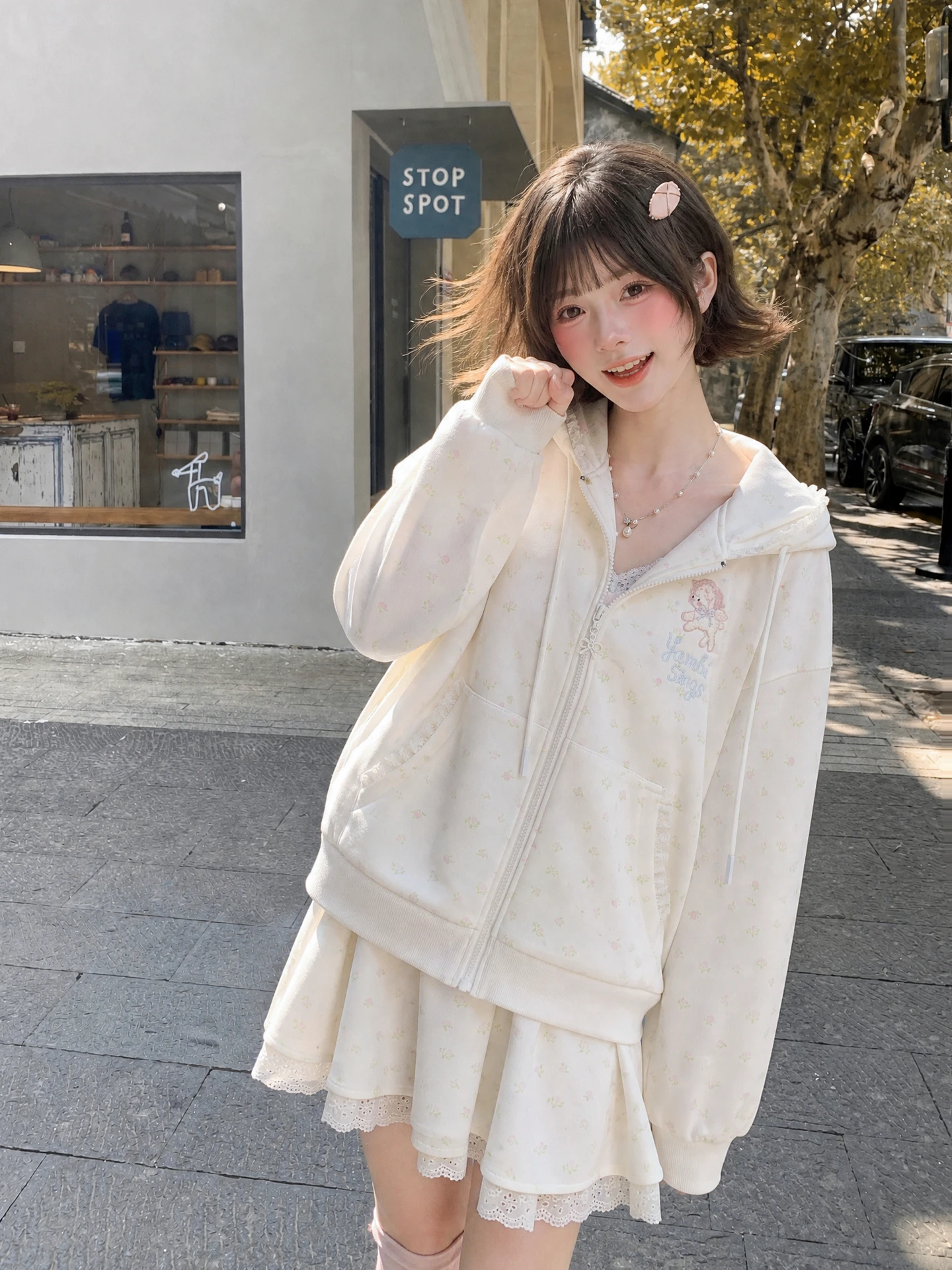 Loose Casual Hoodie Women's Open Cardigan Style Sweatshirt Sweet School Style Polyester Fabric Standard Fit Long Sleeve Zipper