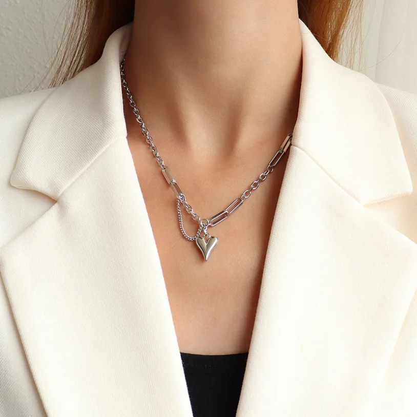 316L Stainless Steel New Fashion Upscale Jewelry Hip Hop Couple Heart Tassel Charm Chain Choker Necklaces Bracelets For Women