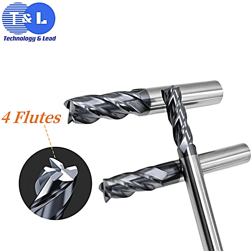 T&L HRC65 4 edge end milling cutter coated straight shank flat bottomed milling cutter CNC cutter Tungsten steel milling cutter