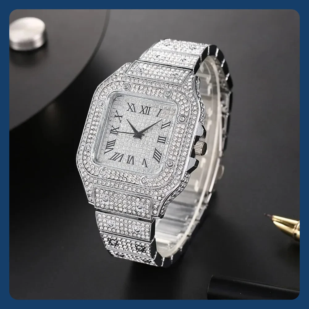 【2024 Luxe Edition】==Roman Numeral Diamond Watch Full Rhinestone Mesh Band Luxury Square Quartz Watch for Women Gift Boxed