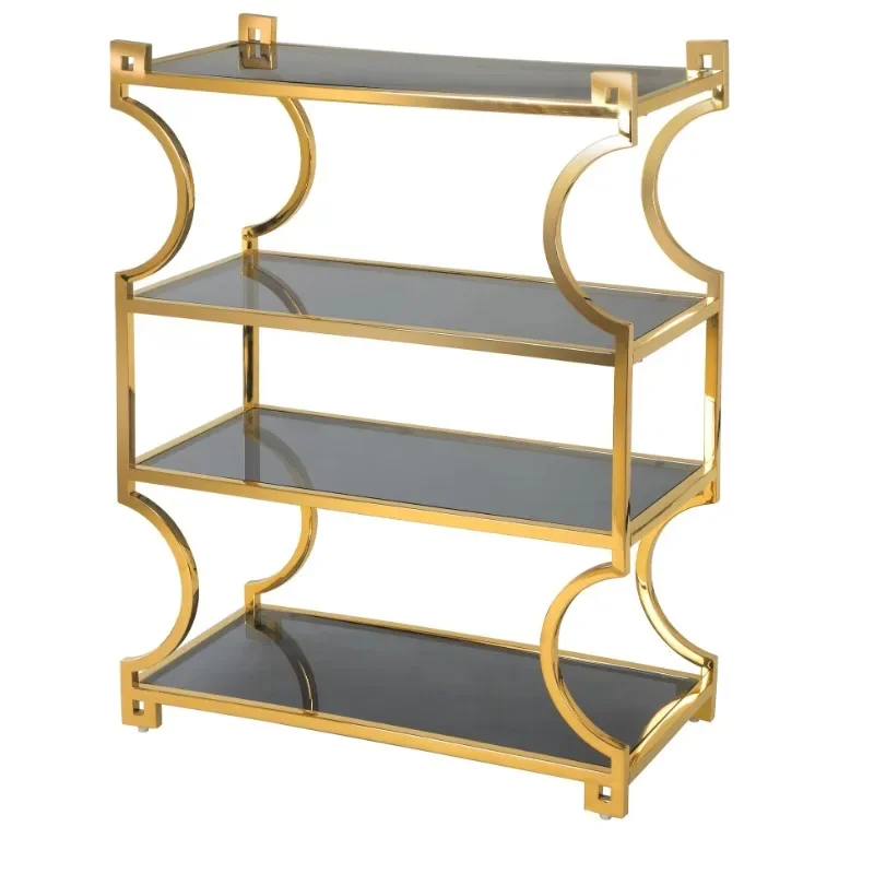 House Decoration Display Floor-standing 4 Tier Stainless Steel gold Glass Flower Pot organizer Rack