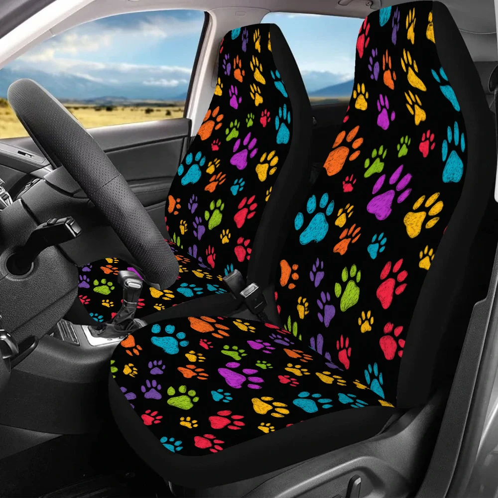 2pcs Colorful Paw Prints Car Seat Covers, Universal Auto Front Protector For Cars And SUV Sedans – Enhance Driving Pleasure & Ma
