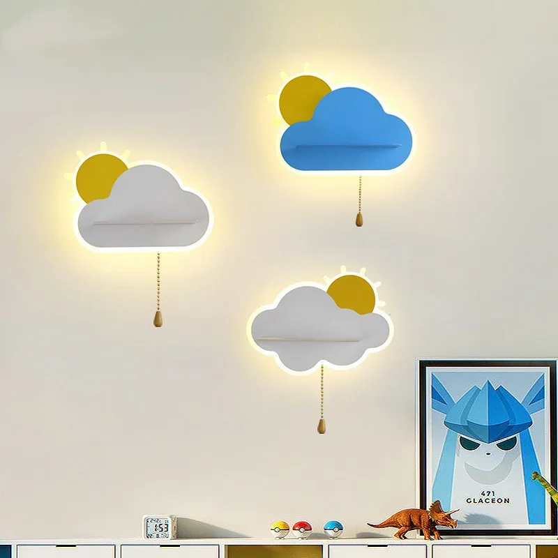 

Sun Cloud Wall Lamp Bedroom Home Kids Room Decoration Night Wall Lamp with Switch Wandlampe Children Indoor Wall