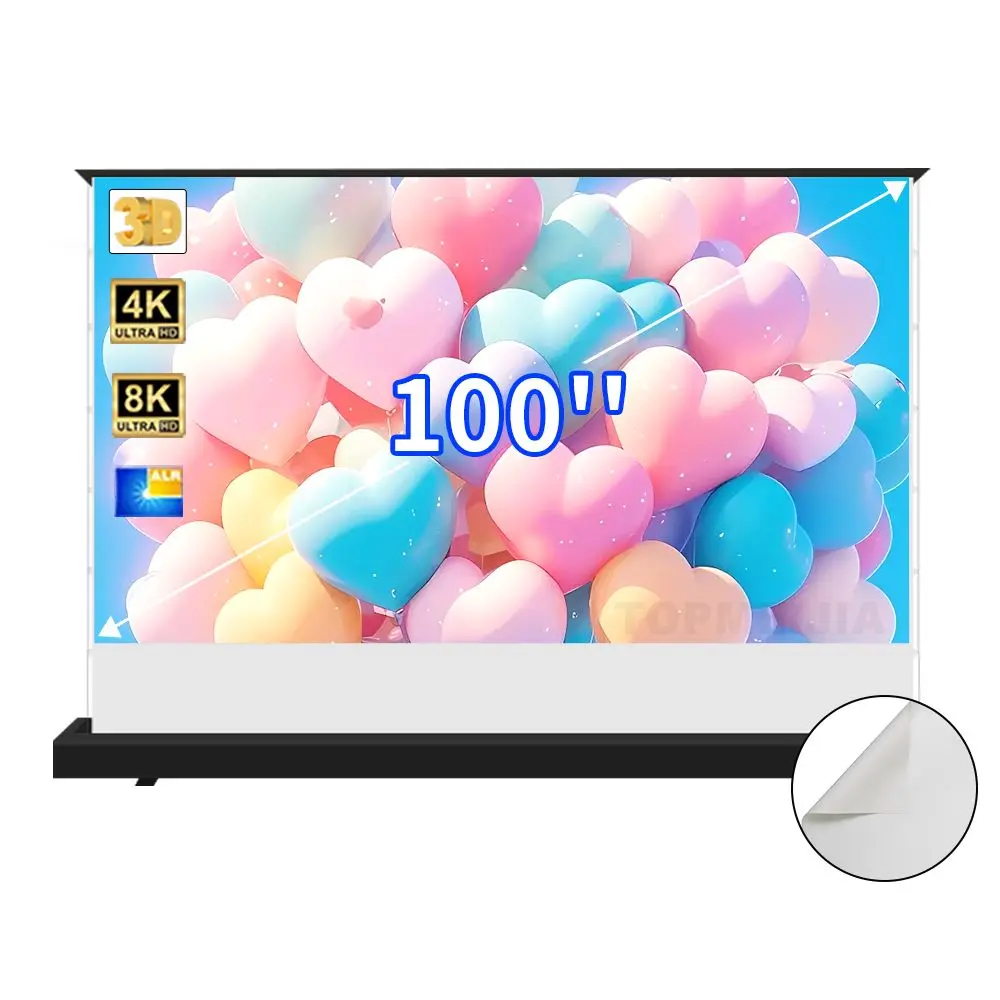 100 inch 16:9 Motorized Floor Rising Projector Screen Hot Selling Home Theater PVC Matte White Electric Projector Screen