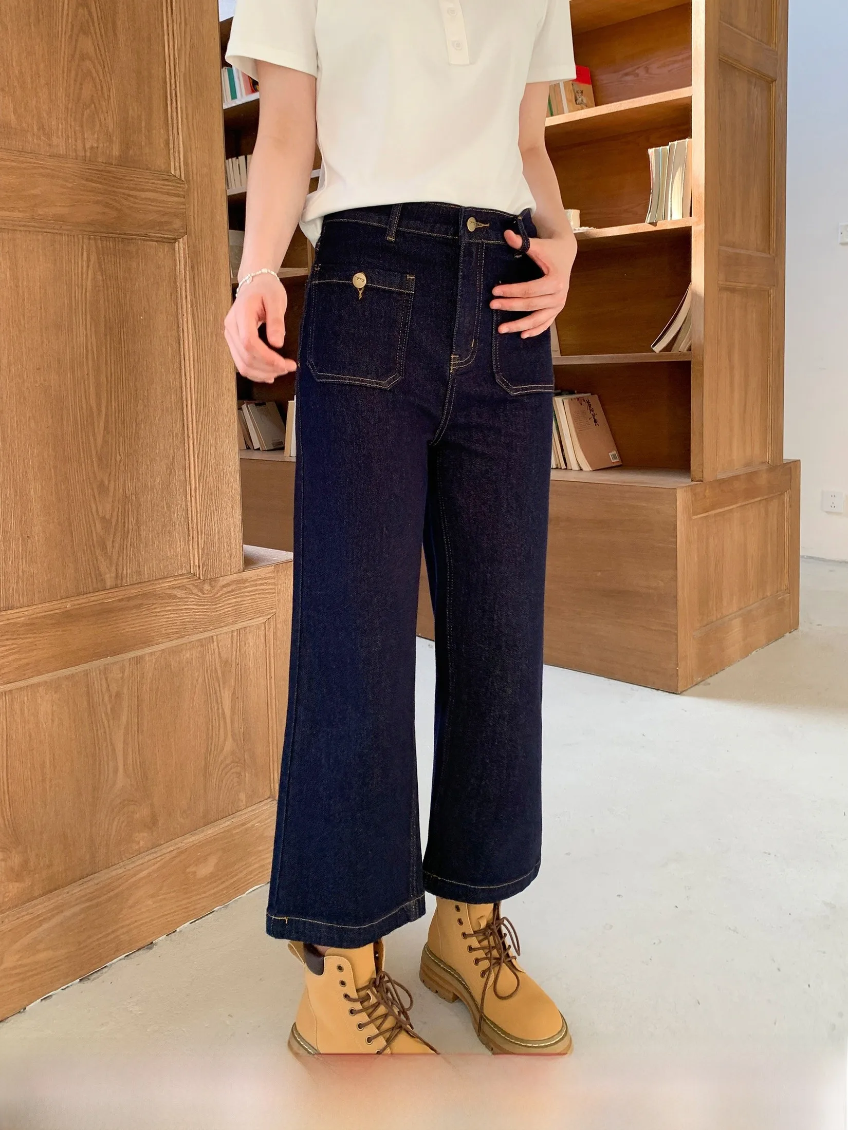 

Женские зимние джинсы Waed из девяти частей, прямого кроя, больших размеров, с высокой талией, утягивающие, длинные брюки, повседневные джинсы в стиле колор-блок