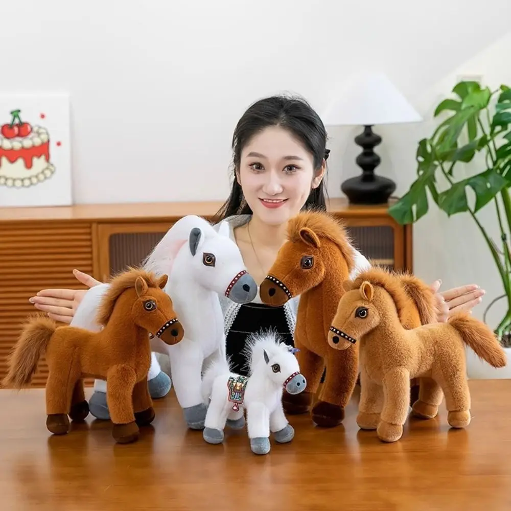 Simulation Standing Foal Doll Long Mane Fluffy Tail Pony Toys Attractive Eyes PP Cotton Cartoon Horse Stuffed