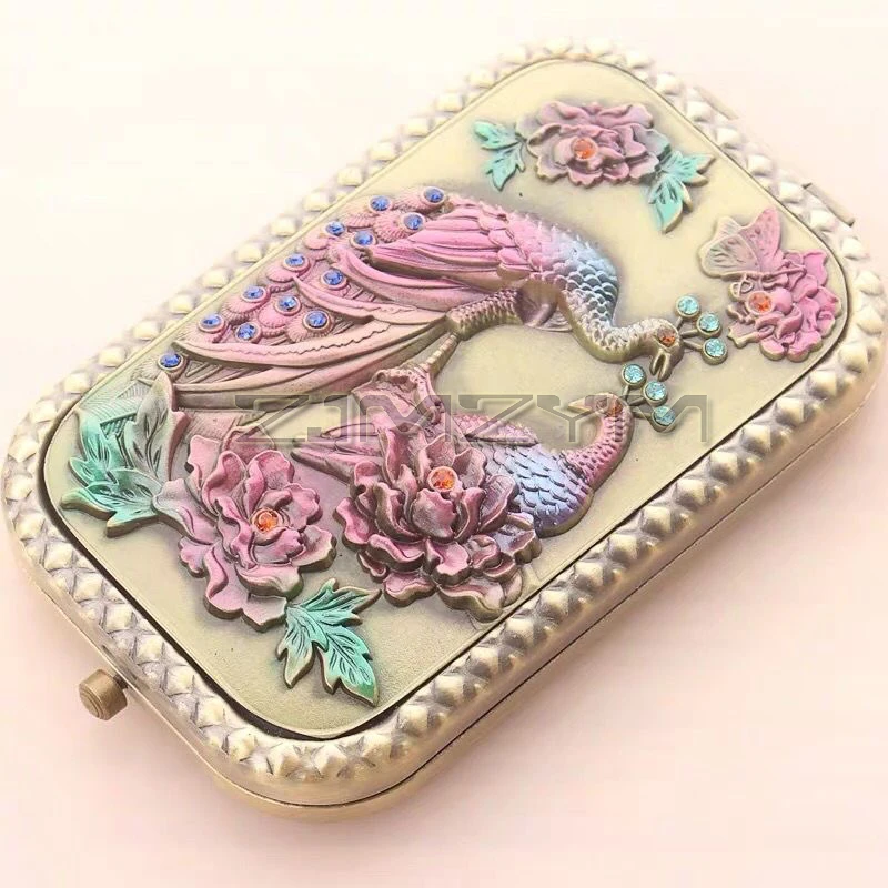 2.5X cermin rias perbesaran antik portabel, cermin kecil saku lipat dua sisi untuk anak perempuan perjalanan