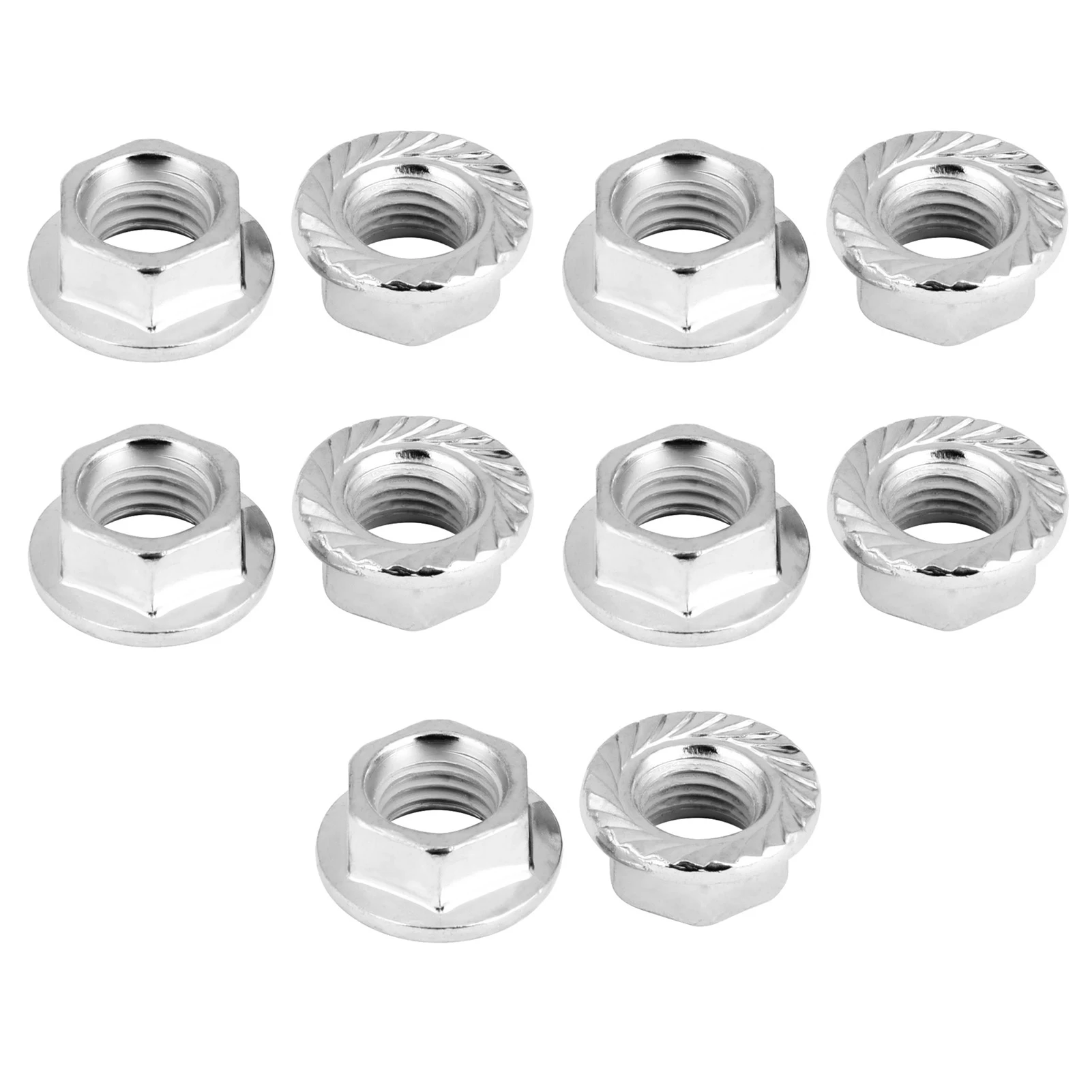 10PCS M10 * 1.25 Fine Thread Hex Hexagonal Nut Flange Nuts Fastener with Pad Iron Chrome M10 Hex Nut