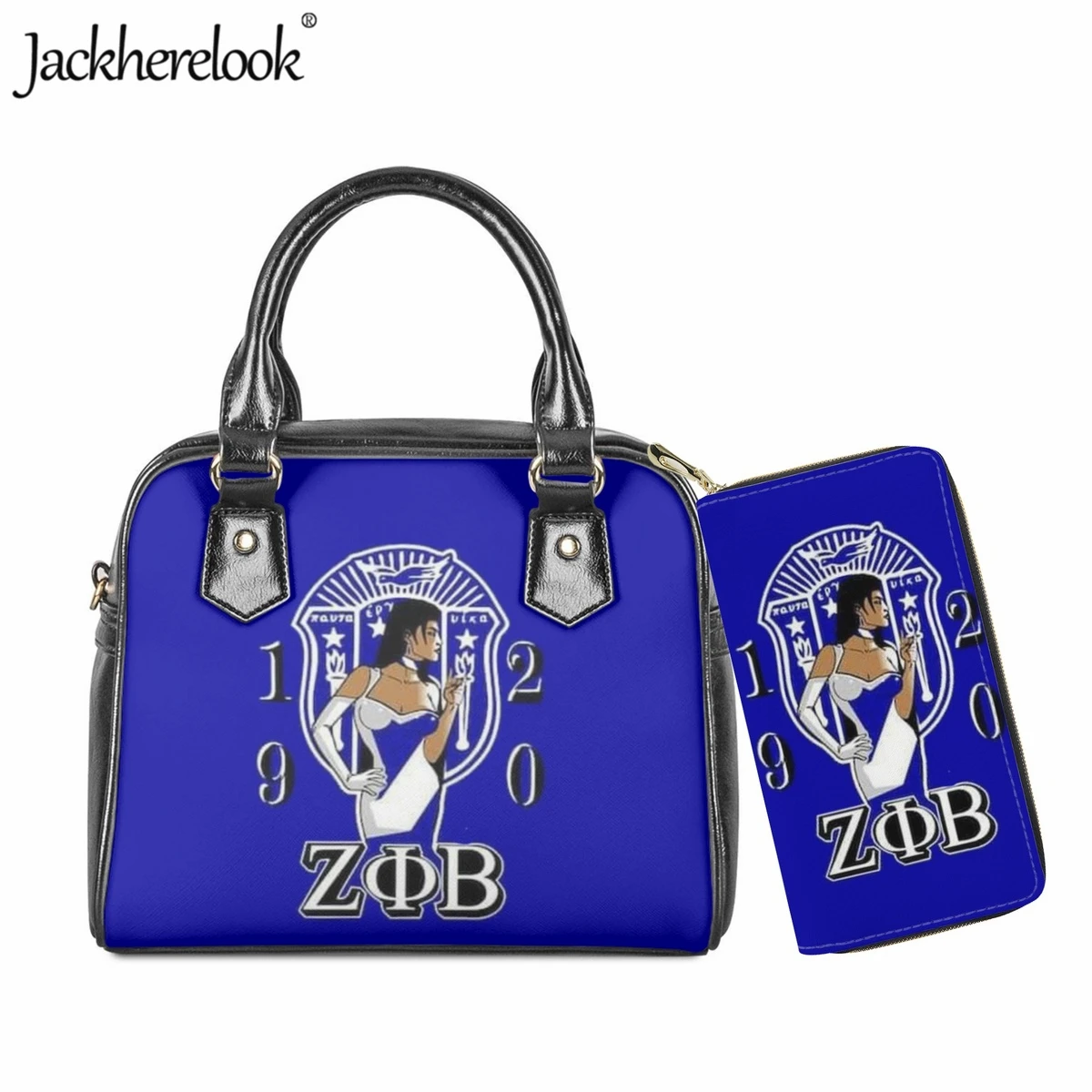 Jackherelook Hot Phi Beta Sigma Sorority Design Women's Handbag Casual Shopping Shoulder Bag Long Wallet Set of 2 Crossbody Bag