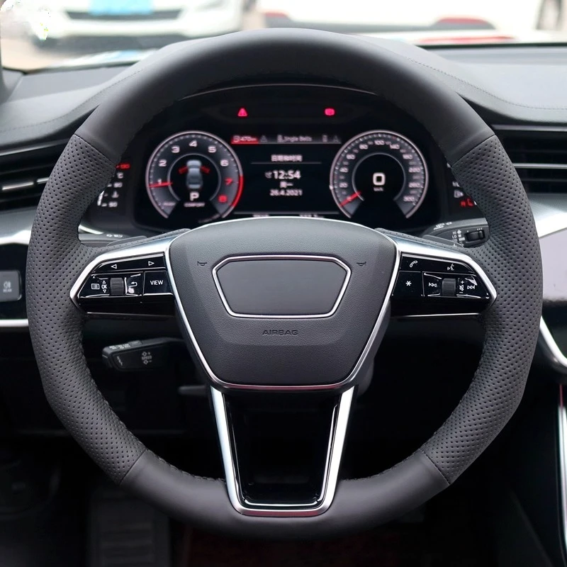 

Hand-Stitched Non-slip Durable Nappa Leather Steering Wheel Cover Wrap For Audi A6L Q6 Car Interior Accessories