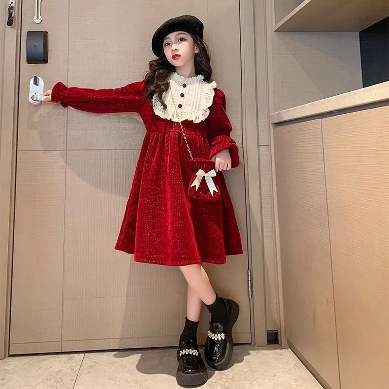 

Новинка 2023 года, стильное платье принцессы из синели на флисовой подкладке для девочек на осень-зиму — новогоднее праздничное платье для детей 4–12 лет