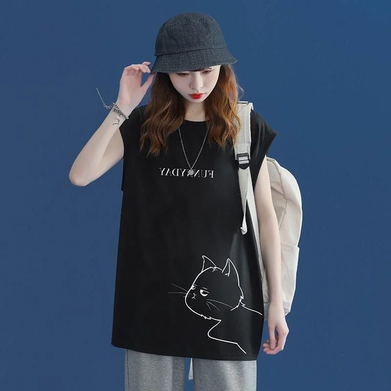 Gilet estivo da donna taglie forti 300 Pou coreano a mezza lunghezza stampato, anti-età, che nasconde le imperfezioni, versatile, base per ogni outfit.