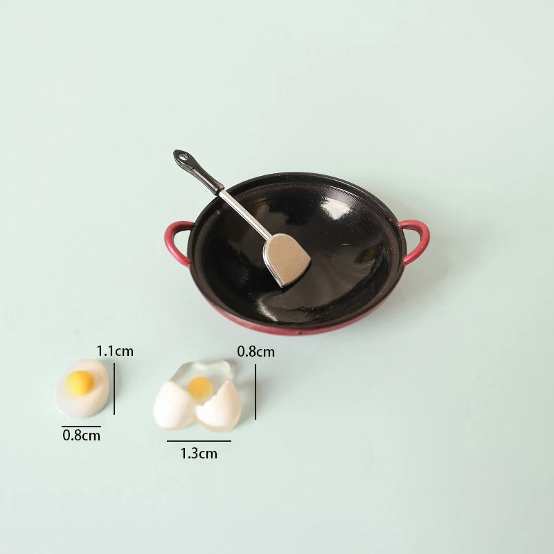 1:12 Dollhouse Simulation Egg Spatula Frying Pan Set Dollhouse Miniature Kitchen Cookware Accessories Dolls House Food Toys