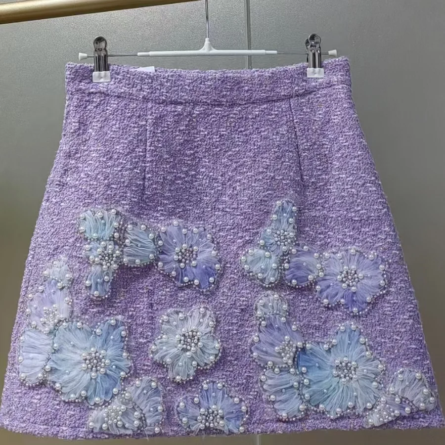 Real Photo New In Autumn Winter High-end Pears Flowers Embroidery Half Skirt For Women Short Mini Faldas Skirts Woman Clothes