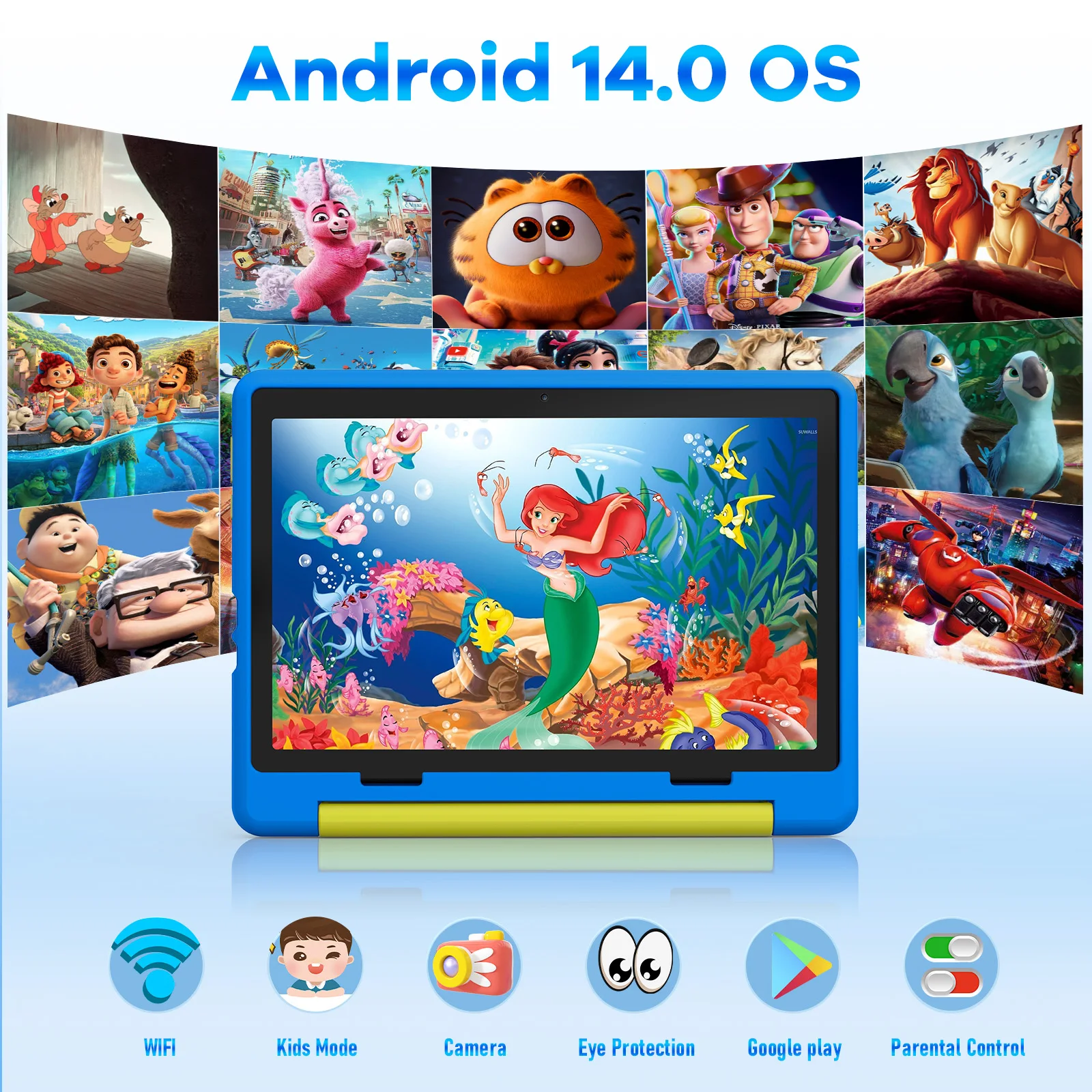 URAO KT1016 Tablet dla dzieci 10,1 cala Android 14 Octa Core 8 GB RAM 64 GB ROM 1 TB Rozszerzony WiFi Bluetooth Prezent dla dzieci Oprogramowanie dla dzieci