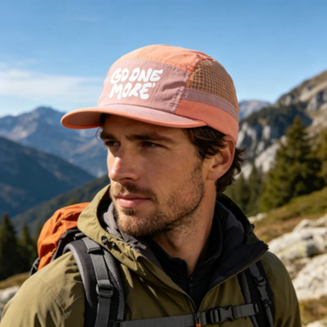 Bestseller GO ONE MORE Buchstaben-Print 5-Panel-Kappe Schnell Trocknende Mesh-Splicing Baseballkappe Outdoor-Sport Laufmützen für Männer und Frauen – Detail 26