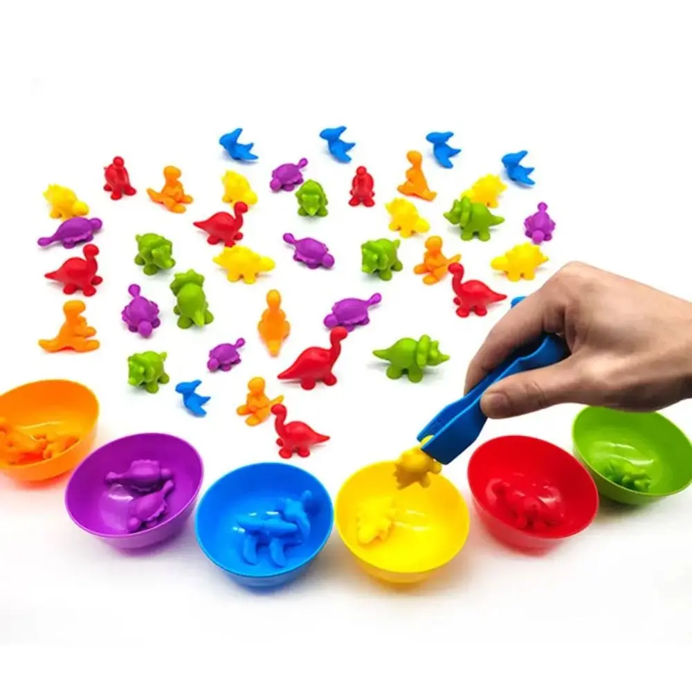 Jeu de tri en plastique, Puzzle d'animaux, comptage avec bols arc-en-ciel, jeu de correspondance des couleurs de dinosaure, Portable Montessori