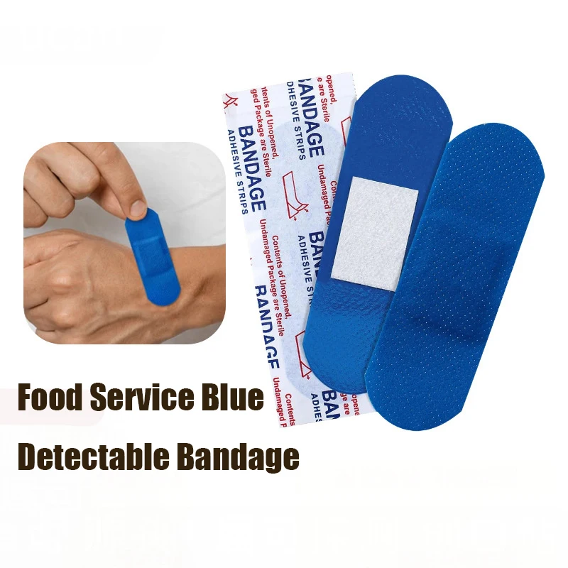 

100Pcs Blue Fabric Bandages Food Service Metal Detectable Waterproof Adhesive Bandage Strips Breathable Wound Care Non-Stick Pad