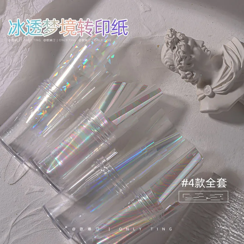 100CM Transparent Holographic Nail Foils for Transfer Paper Aurora Painting Nails Wraps Ice Cube Clear Nail Art Decorations