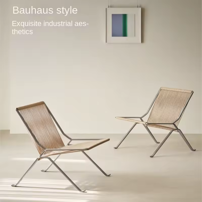 MOMO Bauhaus Single Lounge Chair Living Room Minimalist Rope Sofa Hotel Lounge Reception Chair Outdoor Woven Chair - Image 3