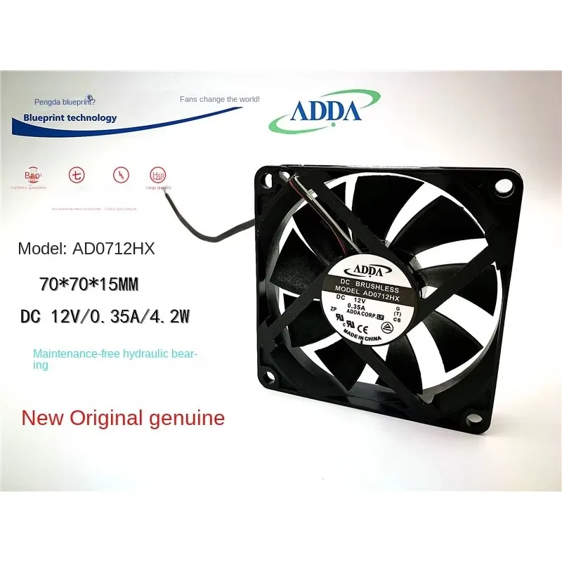 pa  Ad0712hx 7015 7cm Computer Case CPU Hydro Bearing 12v0. 35A Max Airflow Rate Cooling Wind 70*70*15MM