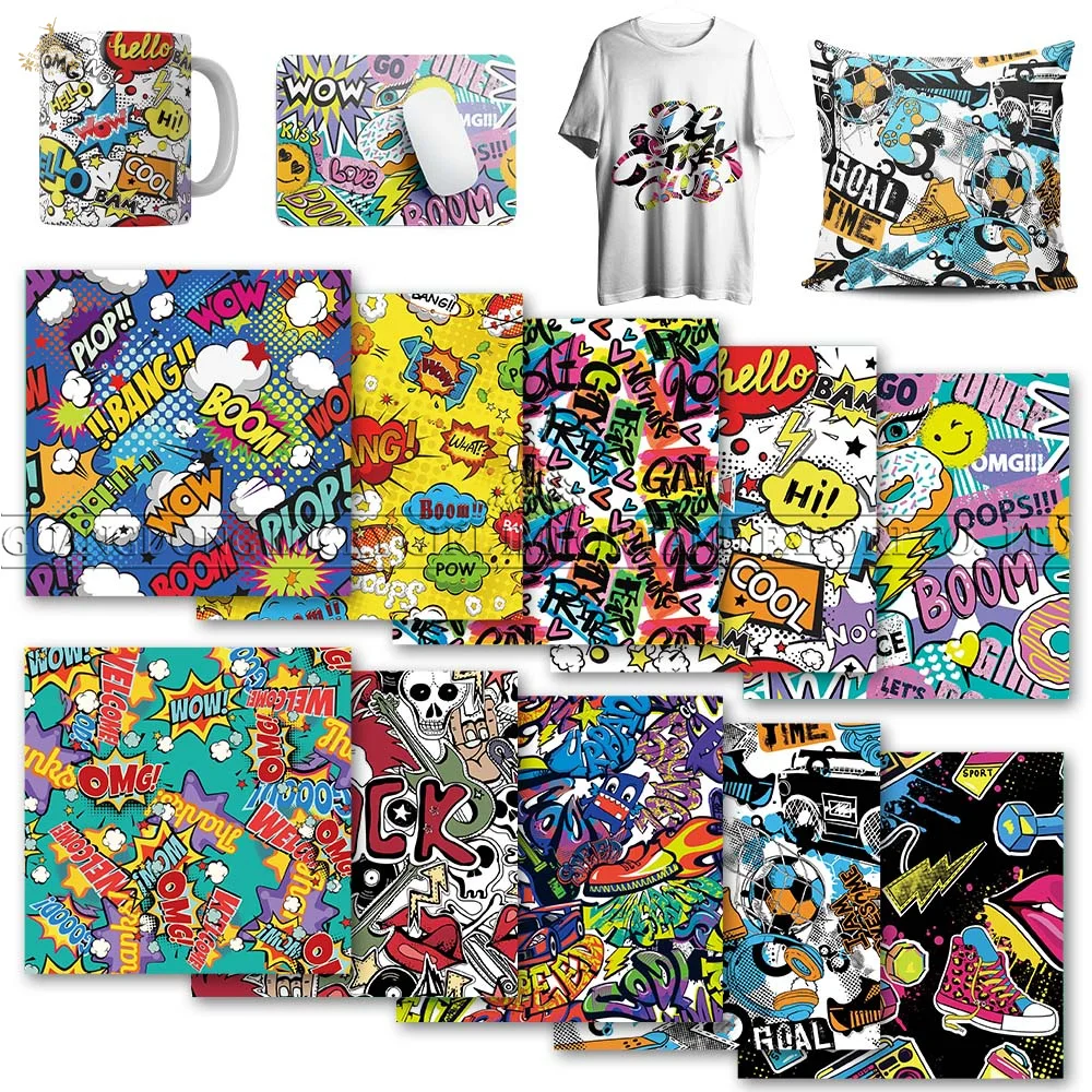 Lucky Goddness Graffiti Infusible Transfer Ink Sheets 10 Pcs 12x12\'\' Abstract Transfer Paper Sublimation for Mug T-Shirt Fabric