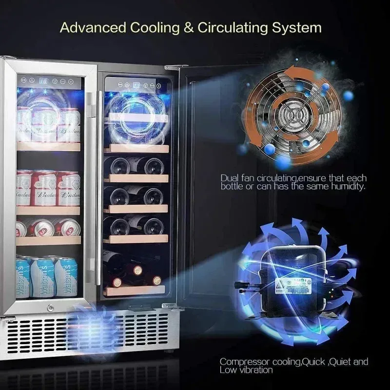 ثلاجة مشروبات النبيذ PMD4-AAOBOSI مقاس 24 بوصة؛ ثلاجة نبيذ ذات سعة مزدوجة لمنطقة النبيذ مدمجة في العداد أو قائمة بذاتها، $R
