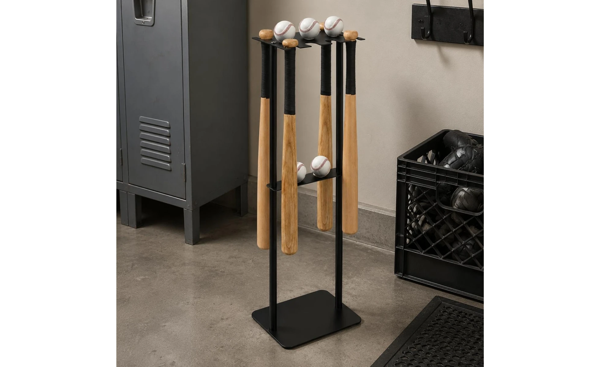 Metal Baseball Display Rack Mobile Baseball Club Storage Rack Floor Club Holder Free Standing Stable Base for Sports Room