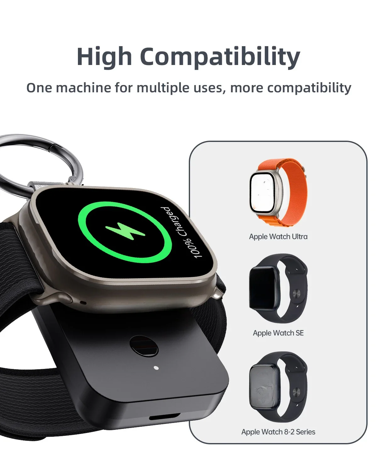 Portable Magnetic Suction Watch Power Bank for Samsung, Wireless Charging Dock for Apple Ultra, SE, 8, 7, 6, 1000mAh, Keychain