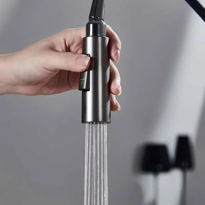 Grey Pull Out Kitchen Sink Faucet Brass 360 Degree Rotation Two Model Stream Sprayer Nozzle Hot Cold Wate Mixer Tap