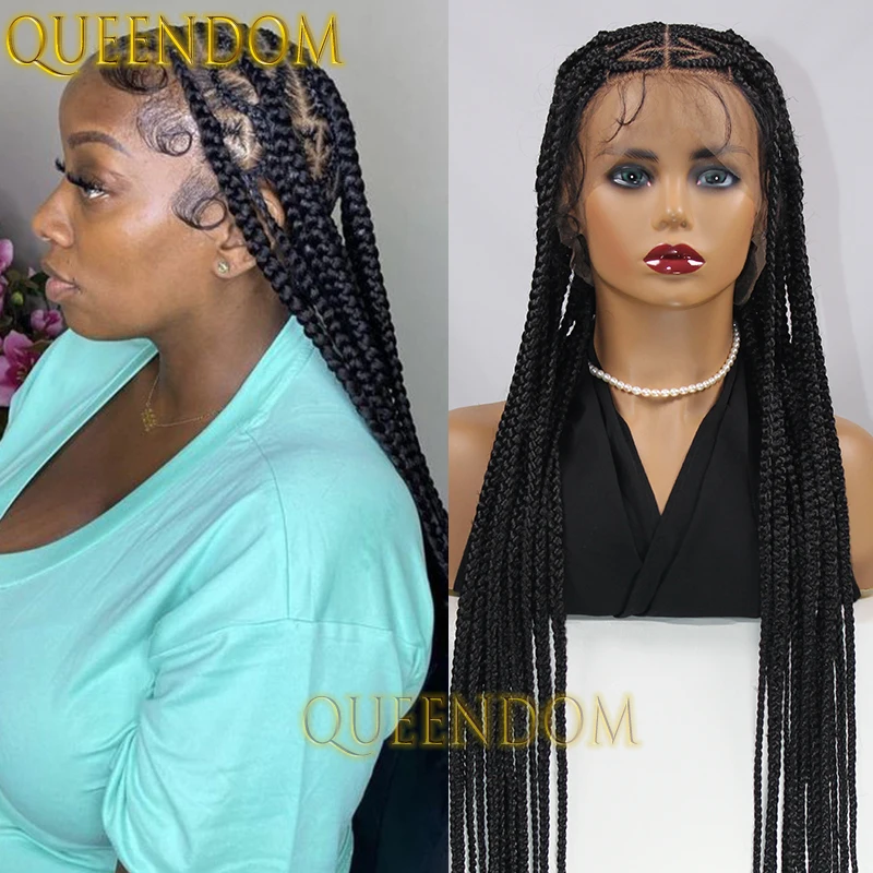 

Synthetic 36 Inch Cornrow Plaits Braid Wig Full Lace Heart Shape Crochet Braided Wig for African Women Distressed Box Braids Wig