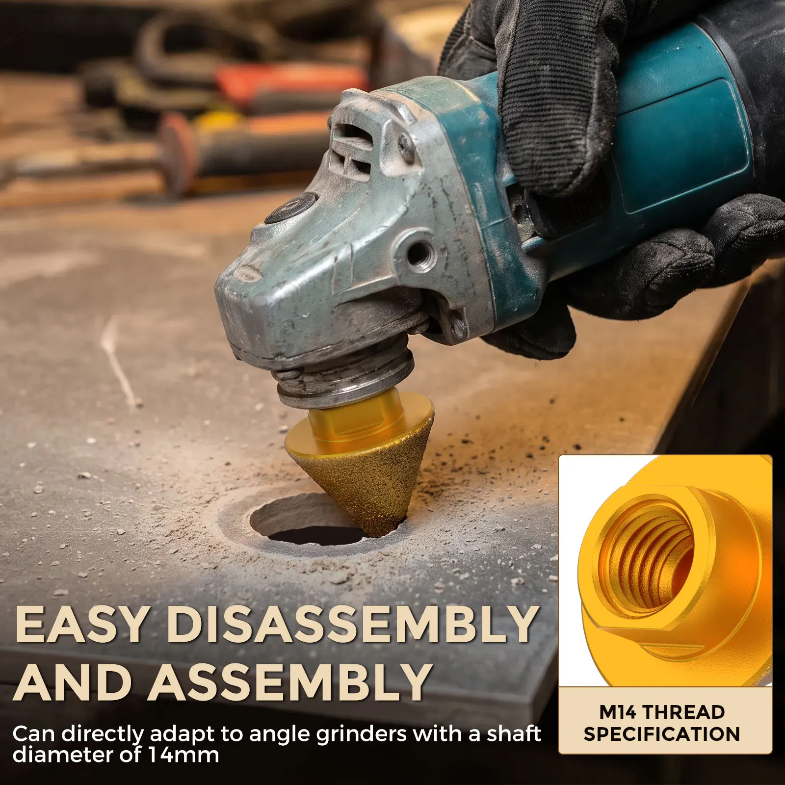 M14 Diamond Chamfer Beveling Chamfer Bit Enlarged Hole Beveling Grinding Tools for Granite Marble Tiles Stone Cutting Cone Carve