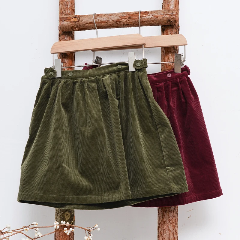 Retro Cord-Minirock mit hoher Taille für Mädchen, Frühlingsneuheit, verstellbare Knöpfe, elastische Taille, locker sitzende Kinderröcke, Mädchen-Winterkleidung – Detail 3